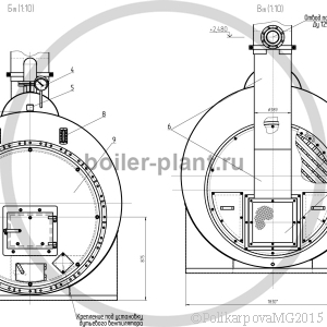 Чертеж газового парогенератора 1000 кг фронт котла
