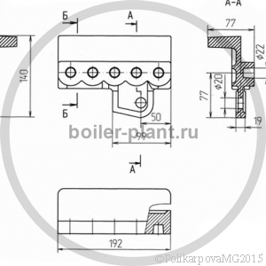 Чертеж держателя правого (5 отверстий) 00.7003.005 (Т 220.13.003)