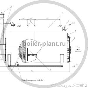 Чертеж твердотопливного парогенератора 700 кг вид сбоку