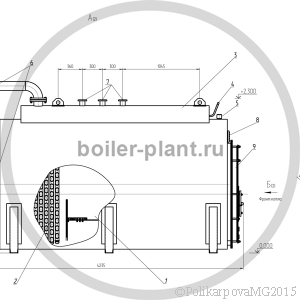 Чертеж парогенератора 1000 кг на мазуте вид сбоку